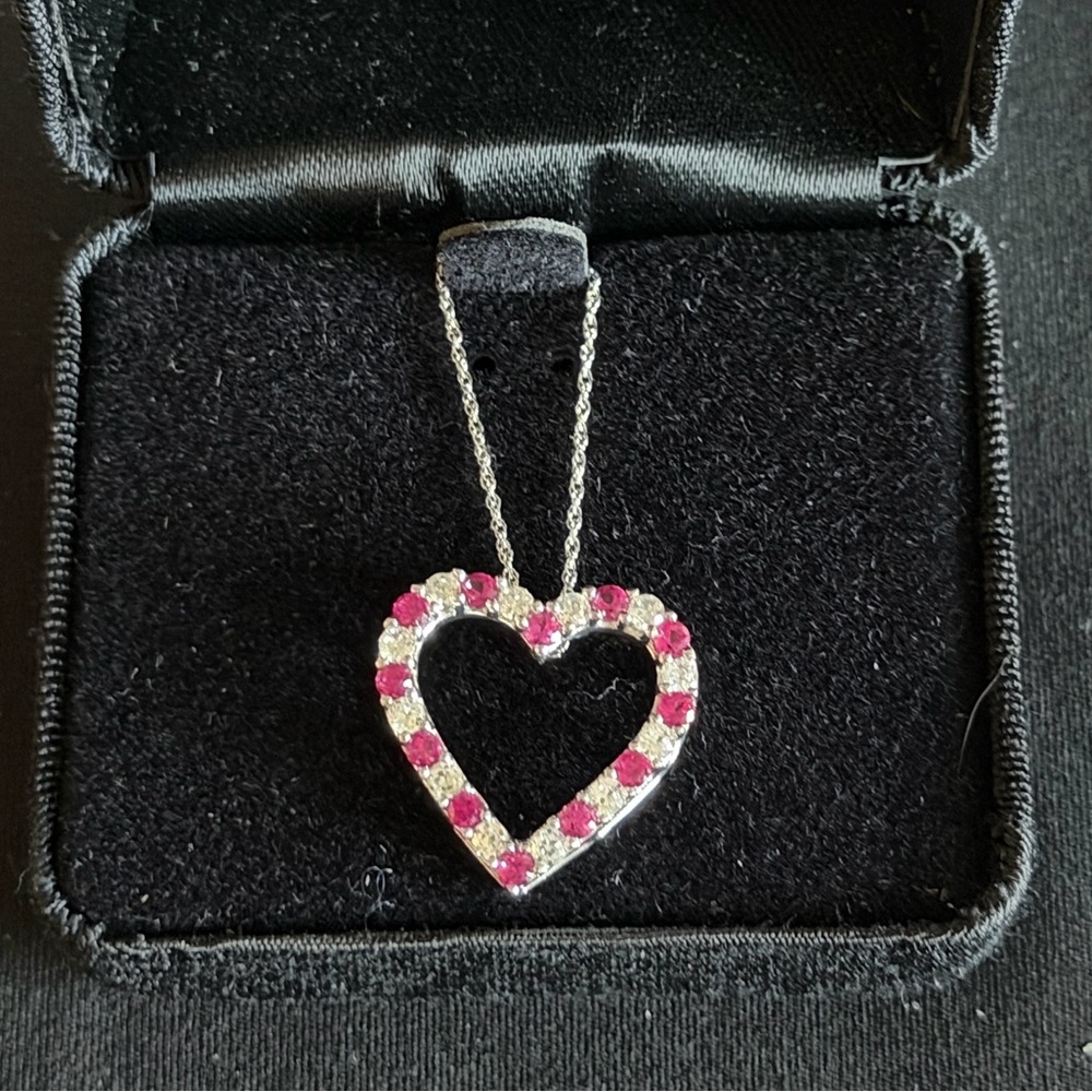 Sterling Silver Heart Pendant with CZ and sim. Ruby